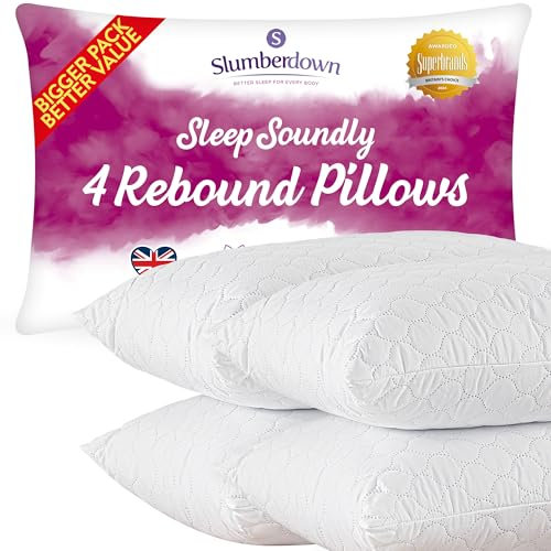 Slumberdown Pillows 4 Pack Hotel Quality – Firm, Plump Hypoallergenic Pillows for Back & Side Sleepers, Sleep Better. Feel Better