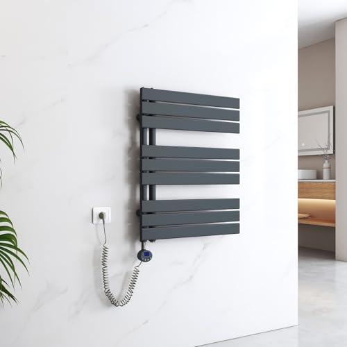 EMKE Toallero electrico baño con WiFi Termostato de Elemento Calefactor, 762x600mm 400W Radiador toallero con Barra Calefactora con Temporizador, Antracita