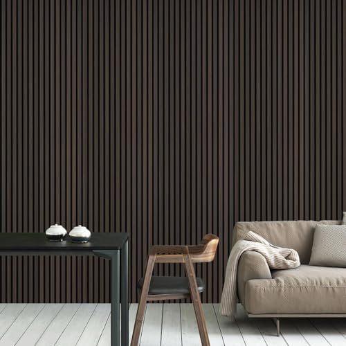 Casa Panels Acoustic Slat Wood Wall Panels | Real Wood Veneer | 3D Decorative & Sound Absorbing | 240cm x 60cm (Smoked Oak)