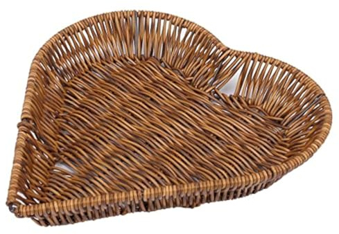 BinaryABC Heart Shaped Rattan Basket,Fruit Vegetables Bread Rattan Basket,Valentines Day Handmade Storage Basket,Mother Day Table Decorations Supplies