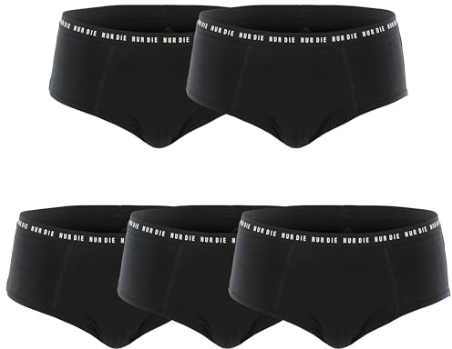 NUR DIE Periodenunterwäsche 5er Mehrpack Alles Geregelt Panty Unterhose 3X Mittelstark 2X Extrastark Blutung Bio-Baumwolle waschbar & saugfähig Menstruationsunterwäsche - Schwarz Größe