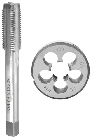 SeonFook Metrisches M14 x 1,5 mm Gewindebohrer und Schneideisen-Set, Gewindebohrer und Rundgewindebohrer rechts, M14 x 1,5 Hochgeschwindigkeitsstahl-Maschinengewindebohrer-Set