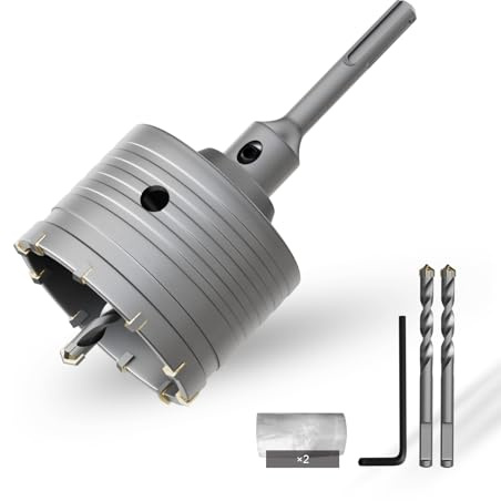 CSOOM 82 mm hålsåg i betong med 110 mm SDS-Plus-förlängning, hålsågsset för betong, hålborrkronsats, 4 skärcentreringsborr 8 x 110 mm, hårdmetallspets, 2 x centreringsborr
