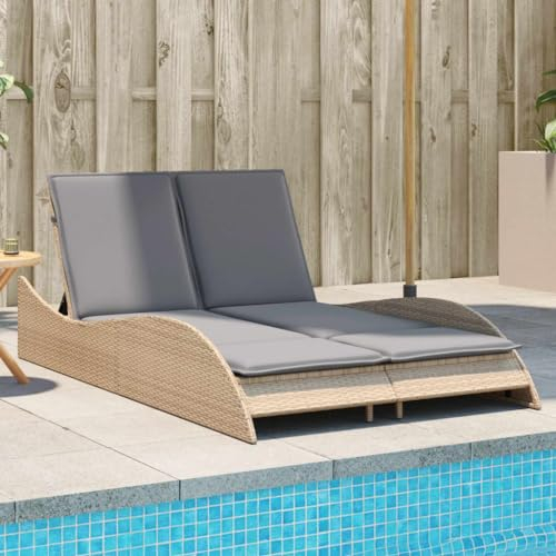 Willood Sonnenliege mit Auflagen Hellgrau 114x205x73 cm Poly Rattan Beige und grau Outdoor klappbar liegestuhl Camping