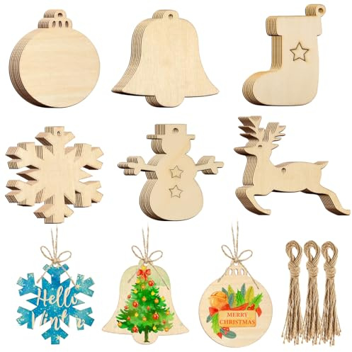 NACHLYNN 42 adornos de madera para árbol de Navidad para decoración de fiestas de Navidad y manualidades