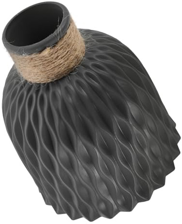 GOOHOCHY Unzerbrechliche Blumenvase mit Ananasstruktur aus Pp und Hanfseil Flacher Boden für Stabile Dekoration für Trockenblumen und Moderne Wohnräume