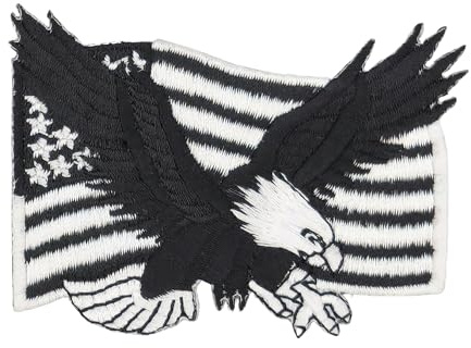 Adler USA Flagge Schwarz Weiß Aufnäher zum aufbügeln oder aufnähen Bügelbild Bügelpatch Aufbügler für Kleidung Bügelflicken Applikation Vogel Patch Größe 8,0 x 6,0 cm