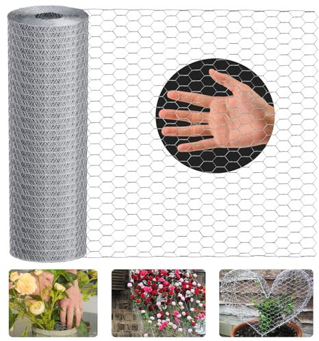 Lienffy kycklingtråd, trädgård fjäderfänät – AGW 25/0,45 × 12 m varmförzinkad 1,9 cm hål storlek hexagonal tråd trädgårdsstaket för blommor hantverk kyckling coop barriär kaninbur, silver
