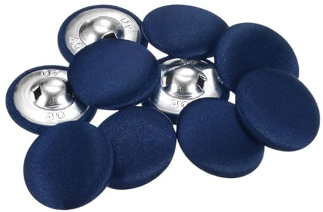 QUARKZMAN 10 Stück Dunkelblau Knöpfe mit Stoffüberzug 25mm Satinstoff Bezogen Nähknöpfe Runde Bastelknöpfe Metallschaft Ösenknöpfe Vintage für Mantel Kleidung Jacke Blazer Anzüge DIY