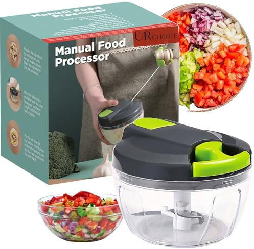 UR CHOICE Multi-Function Manual Food Chopper & Processors with Handle and Cover,with Sharp Stainless Steel Blade | Easy & Fast Onion, Garlic, and Herb Dicer | Compact, BPA-Free, and Easy to Clean