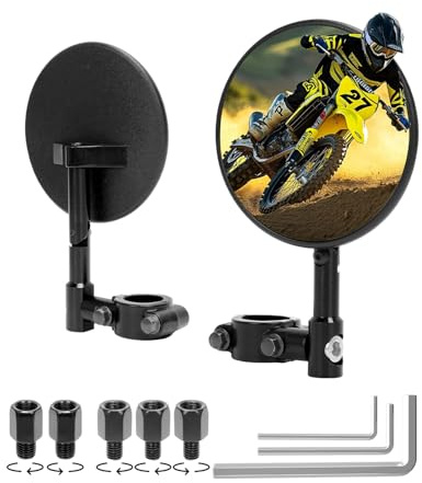 SUPAREE Motorcycle Mirrors Motorbike Handlebar Mirrors Round Motorcycle Wing Mirrors E24 Universal Fits Handlebar Diameters 22mm with M8/M10 Threaded Bolts 2 Pack