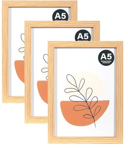 KAIWIN Lot de 3 Cadres Photo A5 Chêne - 21 x 14,8 cm - pour Photos, Images, Affiches, Puzzle