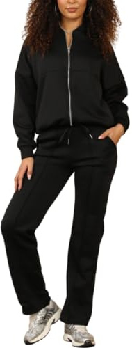 FAIRY TRENDZ Womens Fleece Loungewear Bomber Zipper Jacket Tracksuit Ladies Long Sleeve 2piece Lightweight Tops And Trouser Set