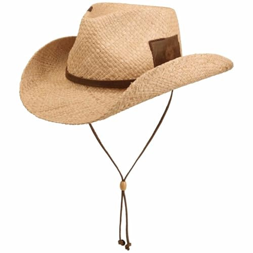 Stetson Chapeau en Paille Tenderell Western Femme/Homme - de Soleil Cowboy D'Ete avec jugulaire, Bandeau Cuir Printemps-ete Ete