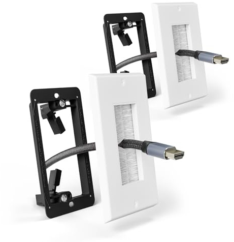 LEENUE Brush Wall Plate with Mounting Bracket, Cable Pass Through Decorator Cover for Low Voltage Wires, Single Gang Cord Hider for TV Home Theater System, 2 Pack
