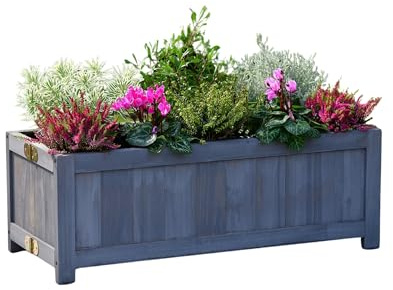 JYZ Wooden Oblong Folding Planter – Rectangular Raised Bed Trough for Flowers, Vegetables & Herbs, Outdoor Garden Planter Box Large Wooden Planters for Garden