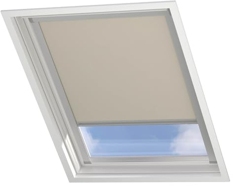 Radeco® Dachfenster verdunkelungsrollo für Velux C02 Sand mit Führungsschiene, Rollo für dachfenster, velux dachfenster Rollo, verdunklungsrollo für velux.