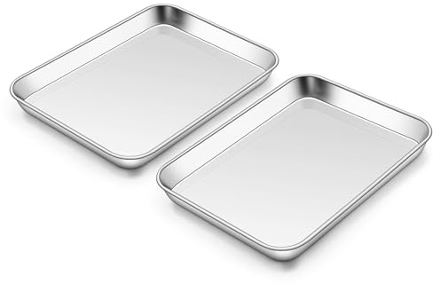 Homikit 2 Pack Baking Sheet, 10 x 8 Inch Stainless Steel Cookie Tray Set for Cooking Toasting, Small Metal Toaster Oven Baking Pan Non Stick, Rustproof & Mirror Finish, Dishwasher Safe