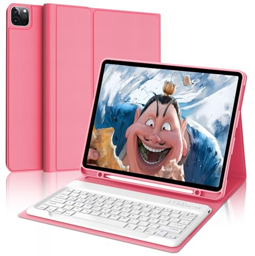 FOGARI Funda con teclado para iPad Pro 12.9 (6/5/4/3 Gen), QWERTY alemán, teclado Bluetooth extraíble magnético para iPad de 12,9 pulgadas, color rojo