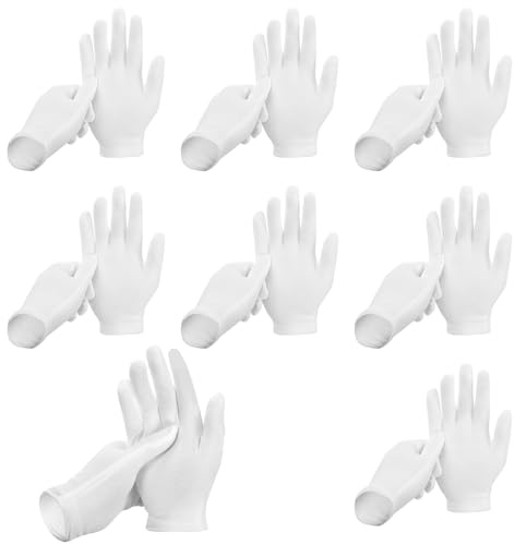 ANOMM 8 Pares Guantes de Trabajo Blancos, Suaves y Hidratantes Guantes Algodon, Algodón Gloves para Manipulación de Monedas E Inspección de Joyas (XXL)
