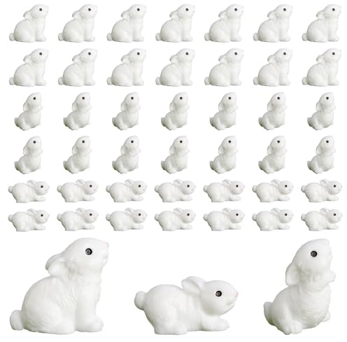 PYSEOSISE Miniatur Kaninchen Figur, 60 Stück Mini Hase Figuren, Mini Kaninchen Harz Kleine Tiere Figuren Kleine Harz Tierfiguren für Miniatur Garten Moos Landschaft Deko