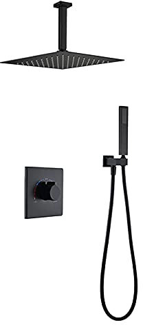 Sistema de Ducha Juego de Grifo de Ducha Ajustable Oculto con Cabezal de Ducha Juego de Ducha de una manija para baño con Ducha de Mano, Caja empotrada (Negro)