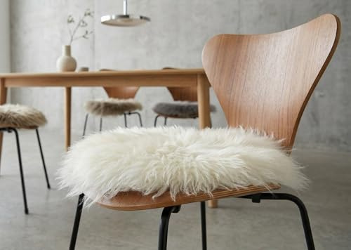 Kuhfelle Online & Nomad Lammfell Pad Sitzauflage Stuhlauflage Rund 40 cm Stuhlkissen aus Echtem Lammfell Weiß