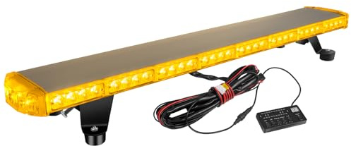 Barre lumineuse LED stroboscopique 99CM 70 LED ambre clignotante, haute intensité 360°, pour camions et chantiers, lentille flood, support inclus (12-24V)