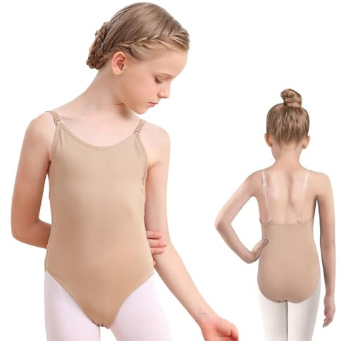 Innovess Nude Leotards for Girls & Women, Nude Ballet Leotards with Adjustable Strap & Clear Strap, Girls & Adult Camisole Leotard Bodysuit, Seamless Undergarment Dancewear for Gymnastics and Dance
