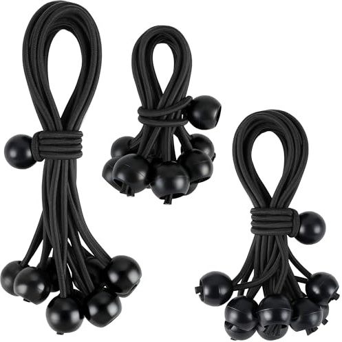 Elalove 30 Stück Spanngummis mit Kugel (10/15/20 cm) - Robuste Gummiseile für Planen, Zelte, Fahrrad, Zeltzubehör und Spanngurte,Schwarze