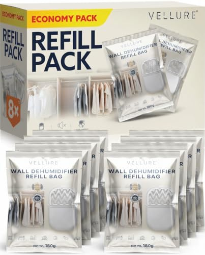 Vellure® 8x Refill Sachets/Refill Bags for Dehumidifiers for Home Wall-Mounted wardrobe dehumidifier - disposable moisture absorber for bathroom, living room etc.)