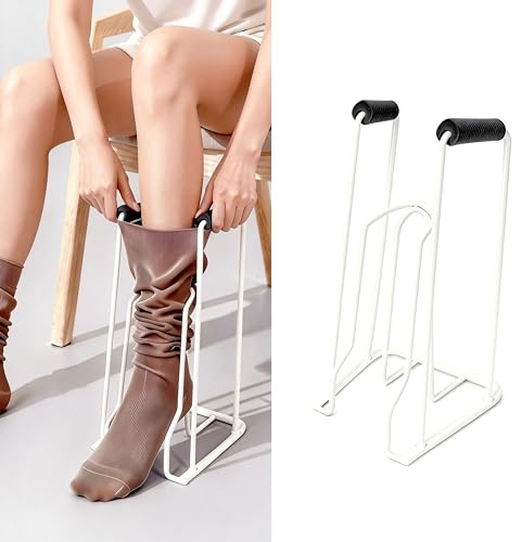 Infila Calze per Anziani in Metallo, Attrezzo Infila Calze Elastiche e a Compressione, Doppia Impugnatura, per Calze fino a 42 cm di Circonferenza, Ideale per Mobilità Ridotta