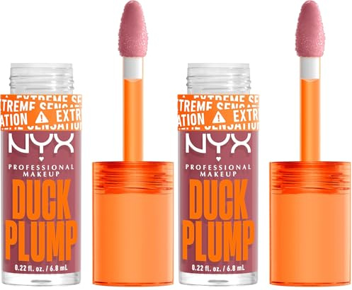NYX Professional Makeup Lip Plumping Gloss, Intense Colour and High Pigmentation, With Extreme High Shine Finish, Infused with Spicy Ginger, Vegan Formula, Duck Plump, Lilac On Lock (Pack of 2)
