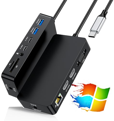 Surface Thunderbolt 4 Dock Dual HDMI+VGA Adaptador 12 en 1 Surface Pro Estación de acoplamiento para Surface Pro 12/11/10/9/8/X/7+/7, Surface Laptop 7/6/5/4/3, Surface Go 4/3/2/1, Surface Laptop Go