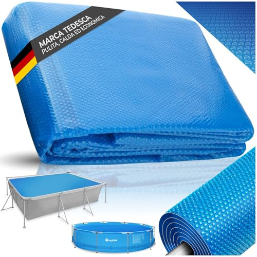 tectake® Pellicola Solare Piscina, 500 x 800 cm, Copripiscina Rettangolare, da Ritagliare, Protegge e Riscalda, Riscaldamento Ecologico, Sicurezza e Pulizia, Adattabile a Piscine Esterne - Blu