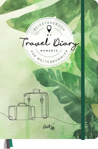 GuideMe Reisetagebuch Travel Diary „Dschungel“: Tagebuch zum Ausfüllen mit freien Seiten, Sammeltasche, Stickerbogen & 3 Lesebändchen