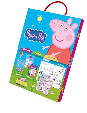 Peppa Pig Spaß-Set I Basteln - Rätseln - Stickern: Box mit 3 Büchern + Stickern ab 4 Jahren mit Peppa Wutz