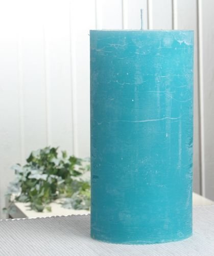 Rustik-Stumpenkerze, 20 x 10 cm Ø, Aqua-türkis