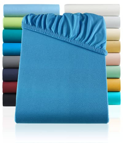 SHC by BaSaTex Jersey Spannbettlaken Bettlaken | Spannbetttuch Spannleintuch für Standard- und Doppelbettmatratzen aus 100% Baumwolle | 180x200-200x200 Farbe Royal Blau