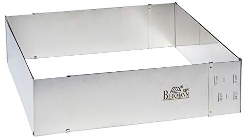 Birkmann, verstellbarer Backrahmen, eckiger Tortenring, stufenlos verstellbar von 22 x 25 cm – 43 x 48 cm, extra hoher Rand: 7 cm, Edelstahl,bis 230 °C