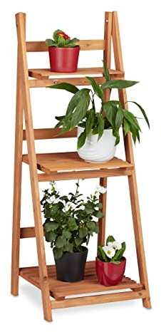 Relaxdays 2x Fioriere a Scaletta, Scaffale a Scala in Legno Stand Porta-Fiori da Interno più Ripiani, Marrone