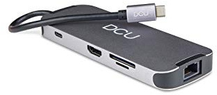 DCU Tecnologic | USB C till HDMI HUB-adapter, 3.5mm Audio Jack 3.5mm, 3*USB 3.0 Super Speed 5Gbps, RJ45 Gigabit Ethernet, SD-läsare och TF, USB-C Kvinna Power Delivery | 100W