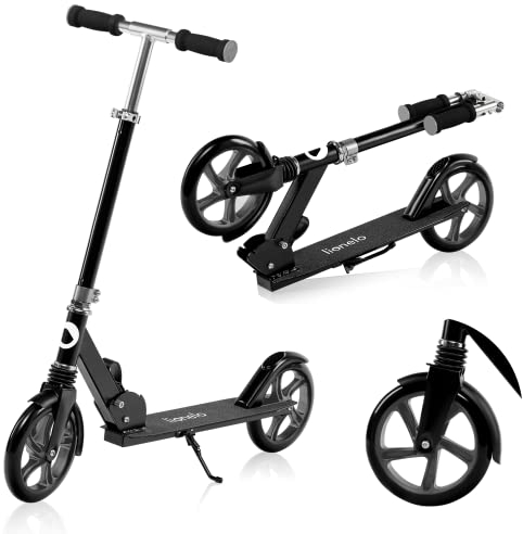 LIONELO Luca trotinette Enfant et Adultes jusqu'à 100 kg, Construction Durable, Pliage, Rapide, Guidon Ajustable, Roues à 20 cm, Amortisseur ShockResist Frein (Noir)