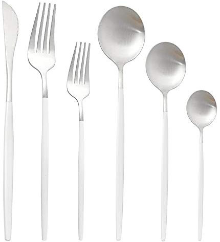 Uniturcky - Cubertería de 36 piezas de acero inoxidable 18/10, juego de cubiertos de lujo de mano blanca y plata mate para 6 personas