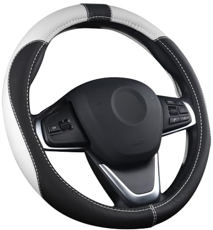 Auto Lenkrad Abdeckung Lenkradschutz Lenkradhülle PU Leder Universal 37-38cm / 15 rutschfest Atmungsaktiv Langlebig (Weiß)