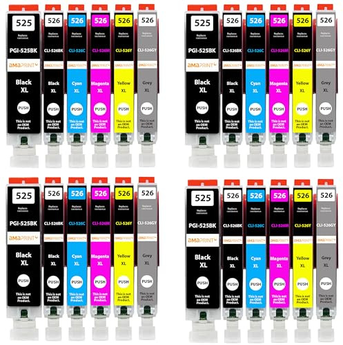 Amaprint 24 XL patroner kompatibla med Canon PGI 525 CLI 526 för Pixma MG6150 MG6250 MG8150 MG8240 MG8250