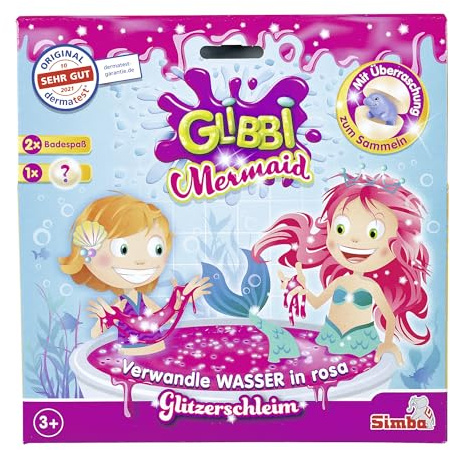 Simba 105953540 - Glibbi Mermaid, Badewannenspielzeug, Pulver verwandelt Wasser in pinken Glitzerschleim, 2x150g, Badespaß, Glibber, Meerjungfrau, ab 3 Jahren