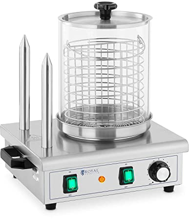 Royal Catering Máquina de Perritos Calientes Salchichas RCPHW 550 (Potencia: 550 W, Para un máximo de 30 salchichas, 2 brochetas calefactadas para panecillos)