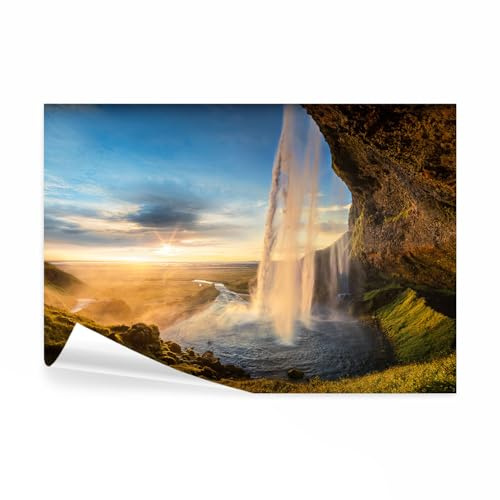 decomonkey Fototapete Wasserfall, 350x256 cm, XXL, Natur Landschaft, Berge | Sonnenuntergang, Sonne, Blau, Vlies, Schlafzimmer, Wohnzimmer, Design, Tapete, Fototapeten, Tapeten, Vliestapete, Wandtapete