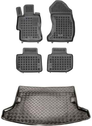 MOTOS Satz Gummifußmatten und PE Kofferraumwanne für Subaru XV I 2011-2018 Verbessern Sie Ihren Reisekomfort mit Antirutschmatte Auto - Allwetter fußmatten Auto, Schutz vor Verschmutzung